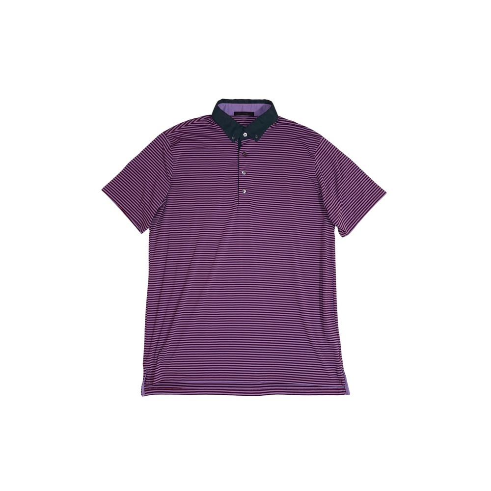 GREYSON Polo Shirt Mens L Purple Striped Performance Golf Button Down Collar